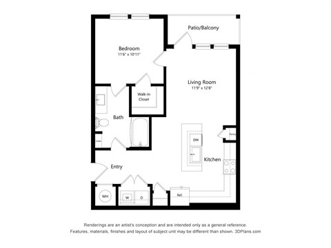 a floor plan of a unit with a bedroom and a living room